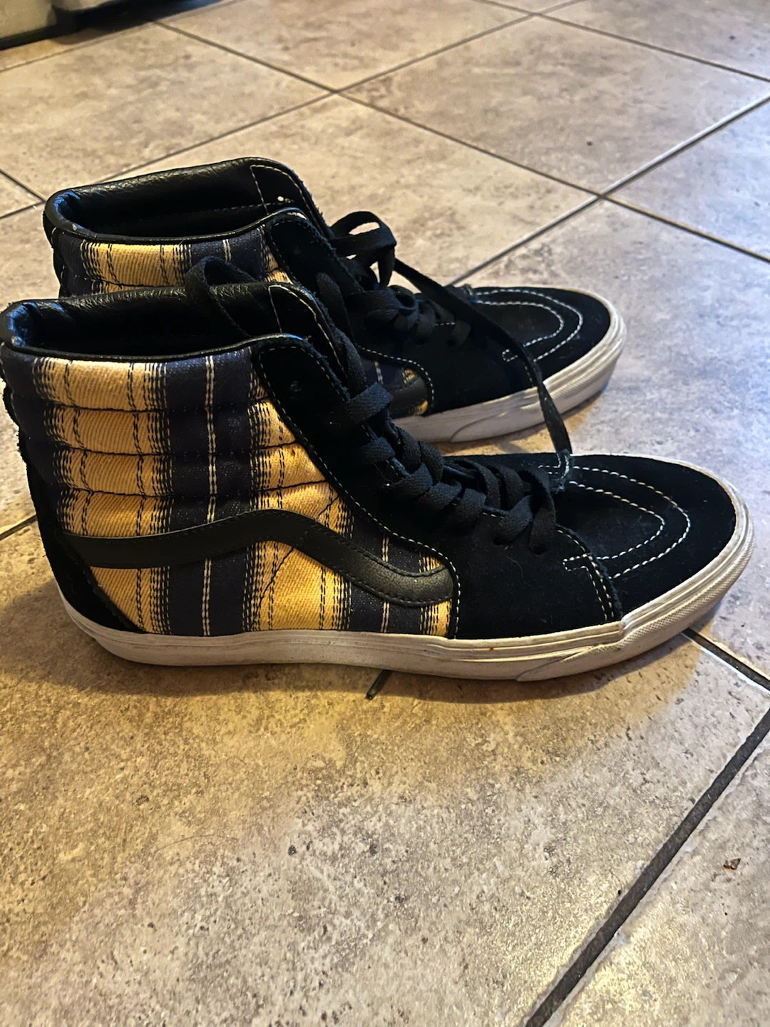 Vans Sk8-Hi Black and Yellow Plaid High Tops
