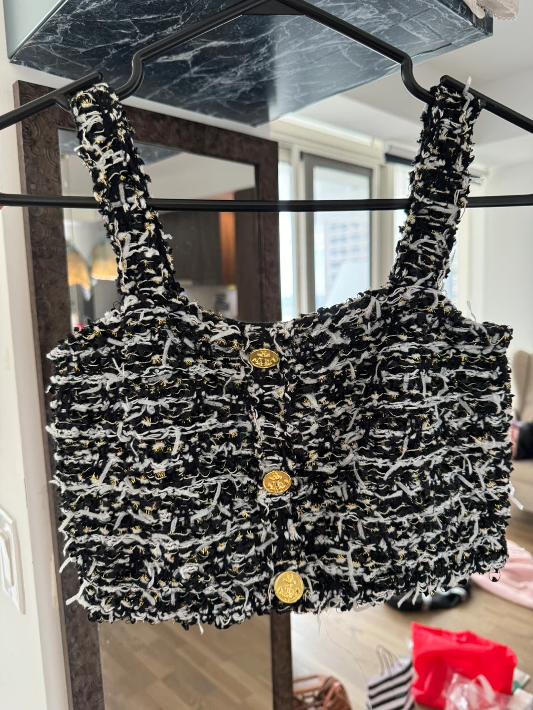Black and White Tweed Crop Top