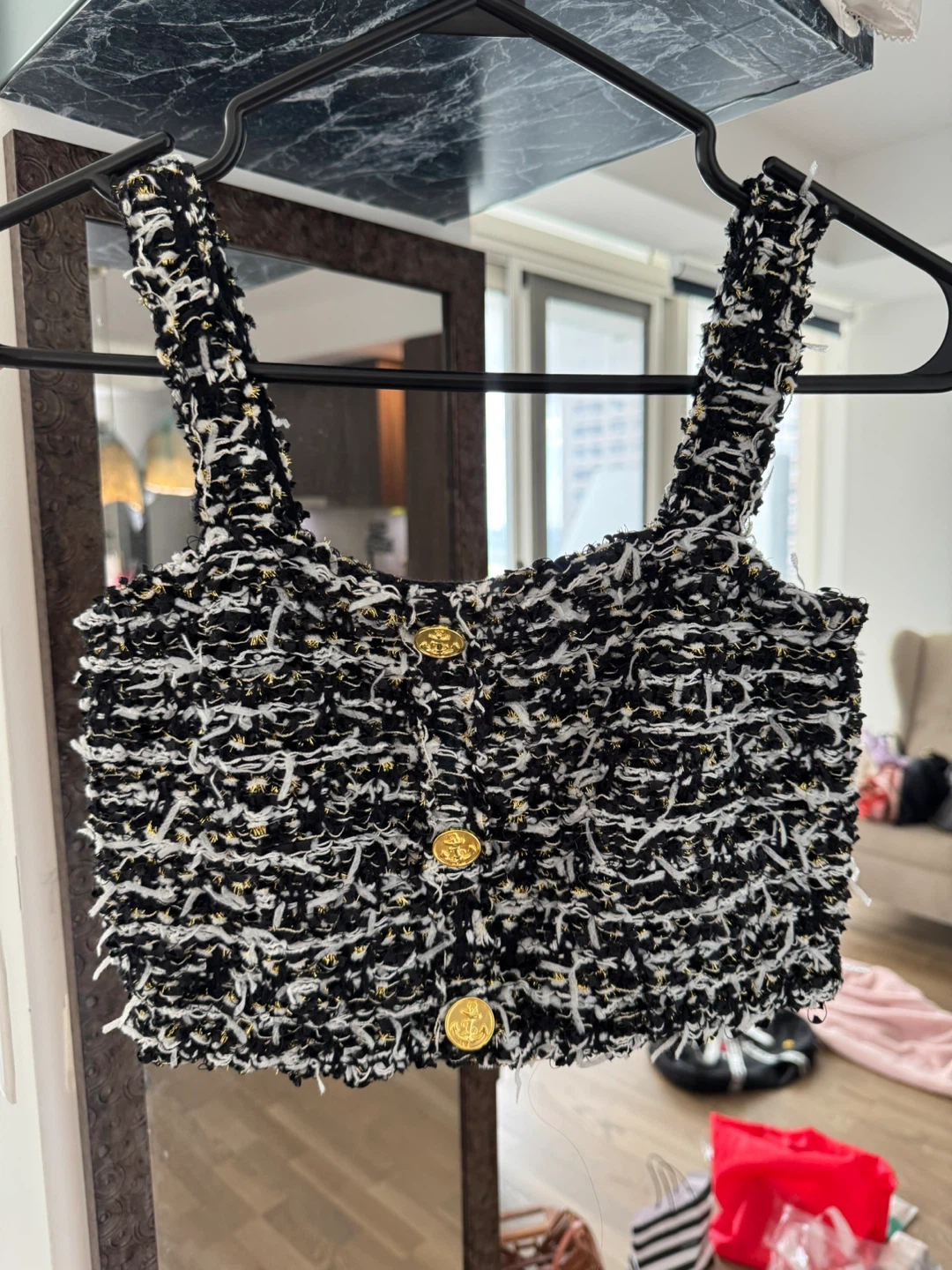 Black and White Tweed Crop Top - photo 2