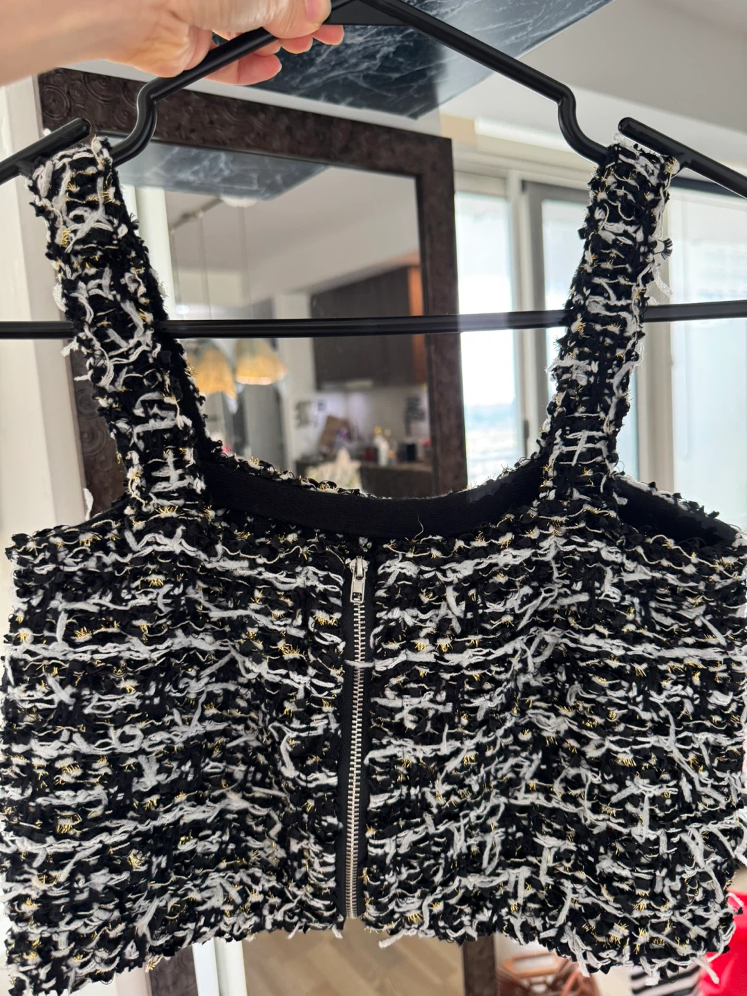 Black and White Tweed Crop Top - photo 3