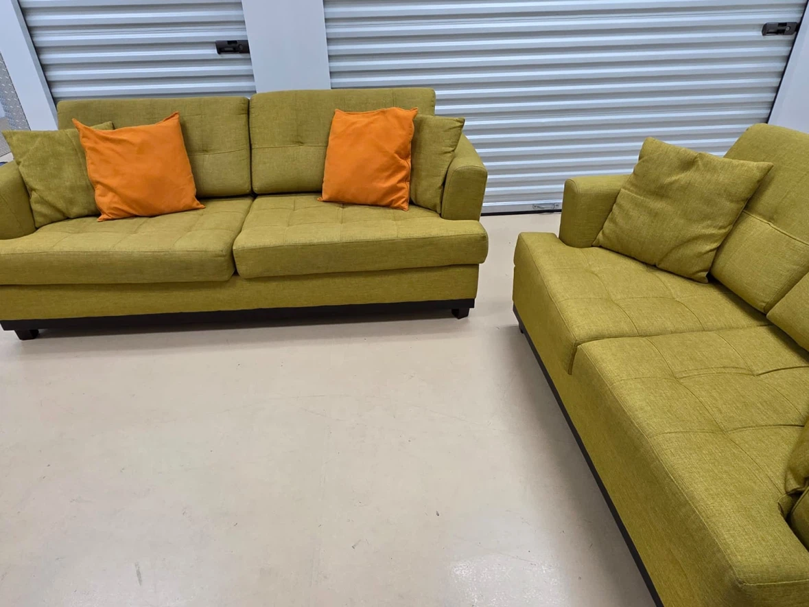Two-piece lime green couch set