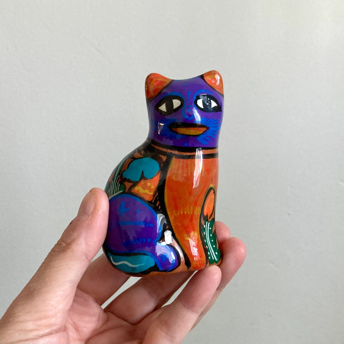 Colourful Little Mexican Hand Painted Cat