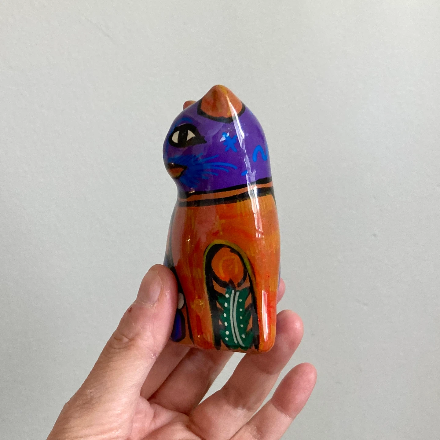 Colourful Little Mexican Hand Painted Cat - photo 4