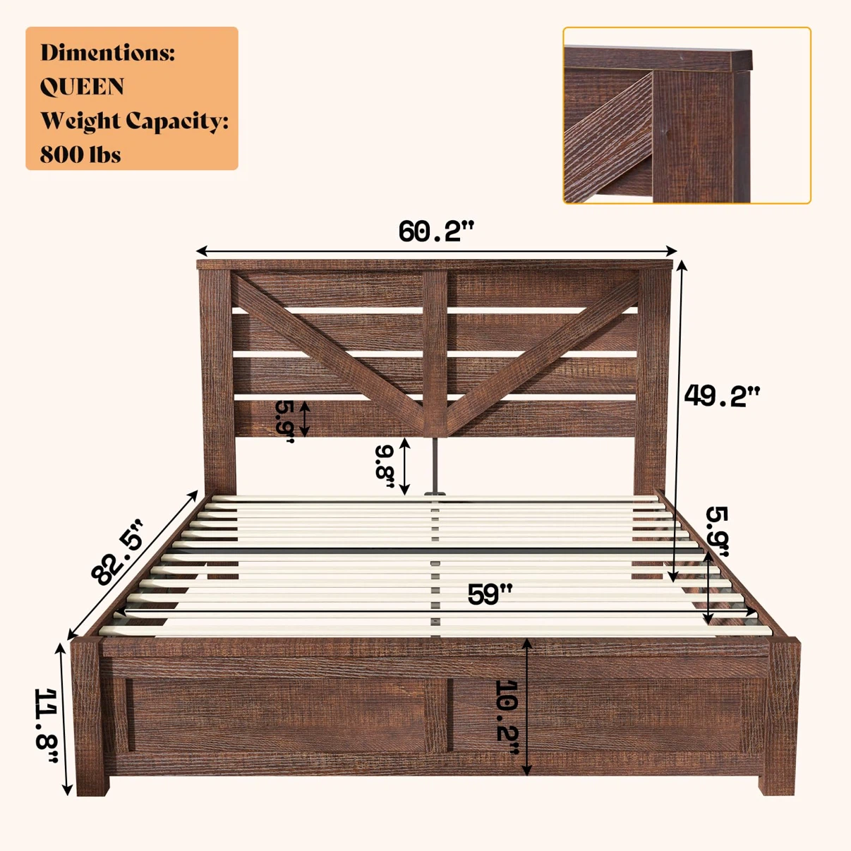Queen Size Bed Frame with Headboard - photo 2