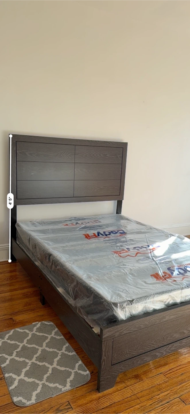Dark Wood Bed Frame with BodyFit Mattress