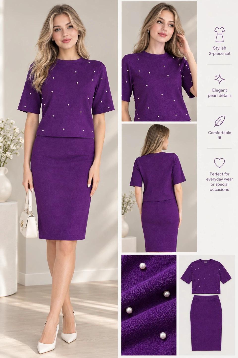 Purple Two-Piece Pearl Detail Set