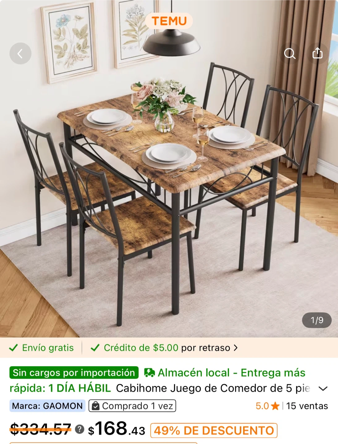 5-Piece Dining Set with Retro Wood Finish