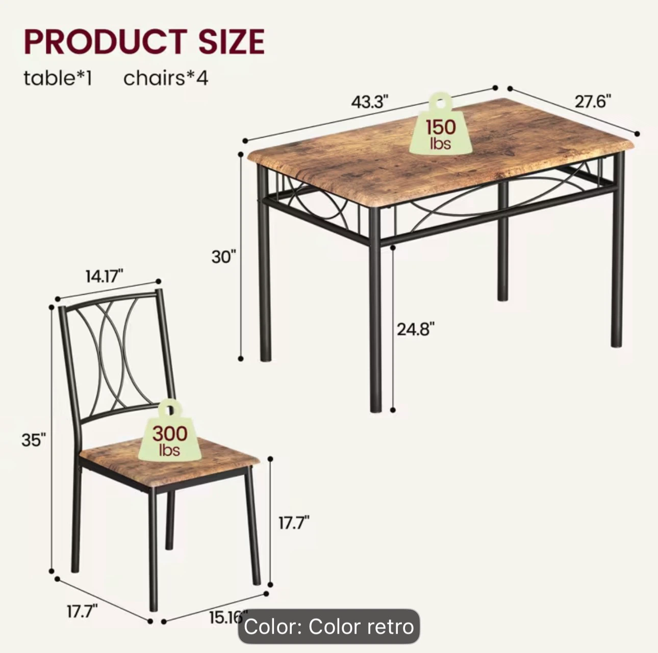 5-Piece Dining Set with Retro Wood Finish - photo 2