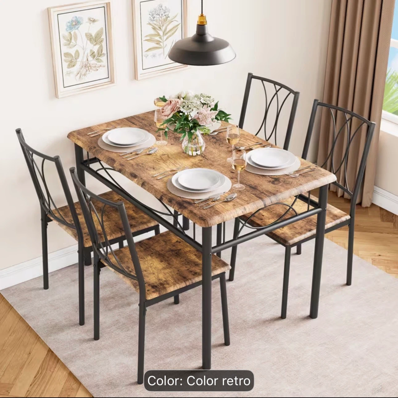5-Piece Dining Set with Retro Wood Finish - photo 3