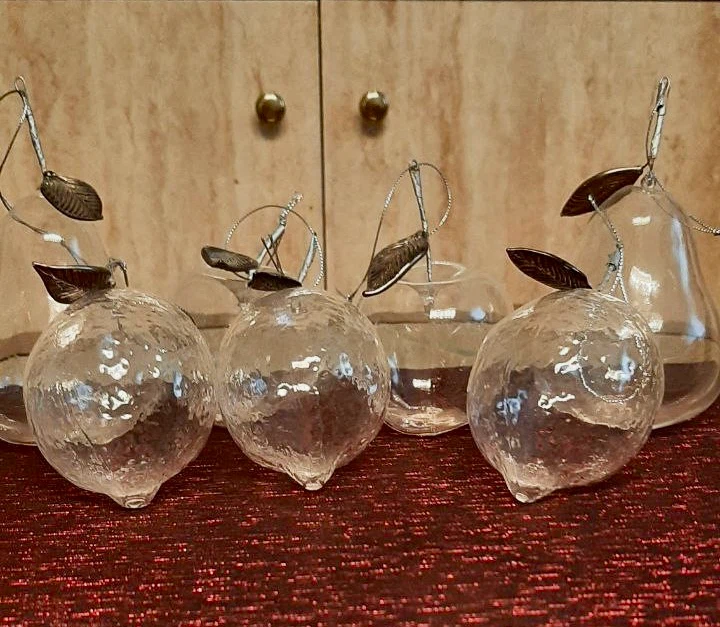 Set of 6 Clear Glass Fruit Christmas Ornaments