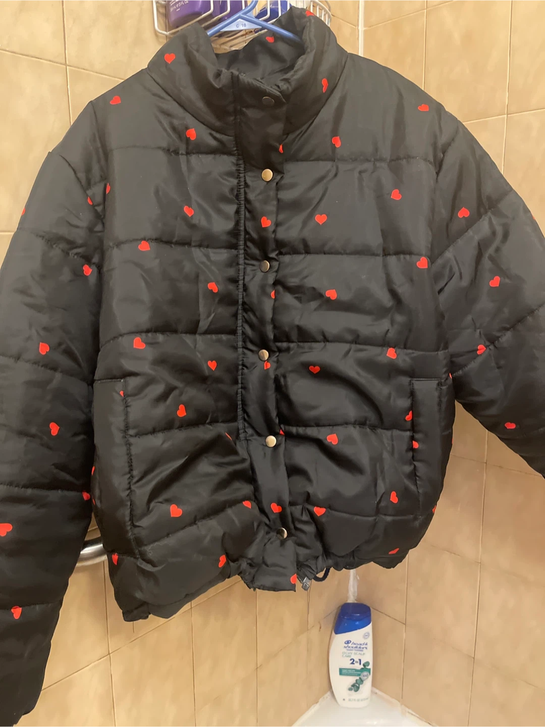 Daisy Street Heart Print Puffer Jacket