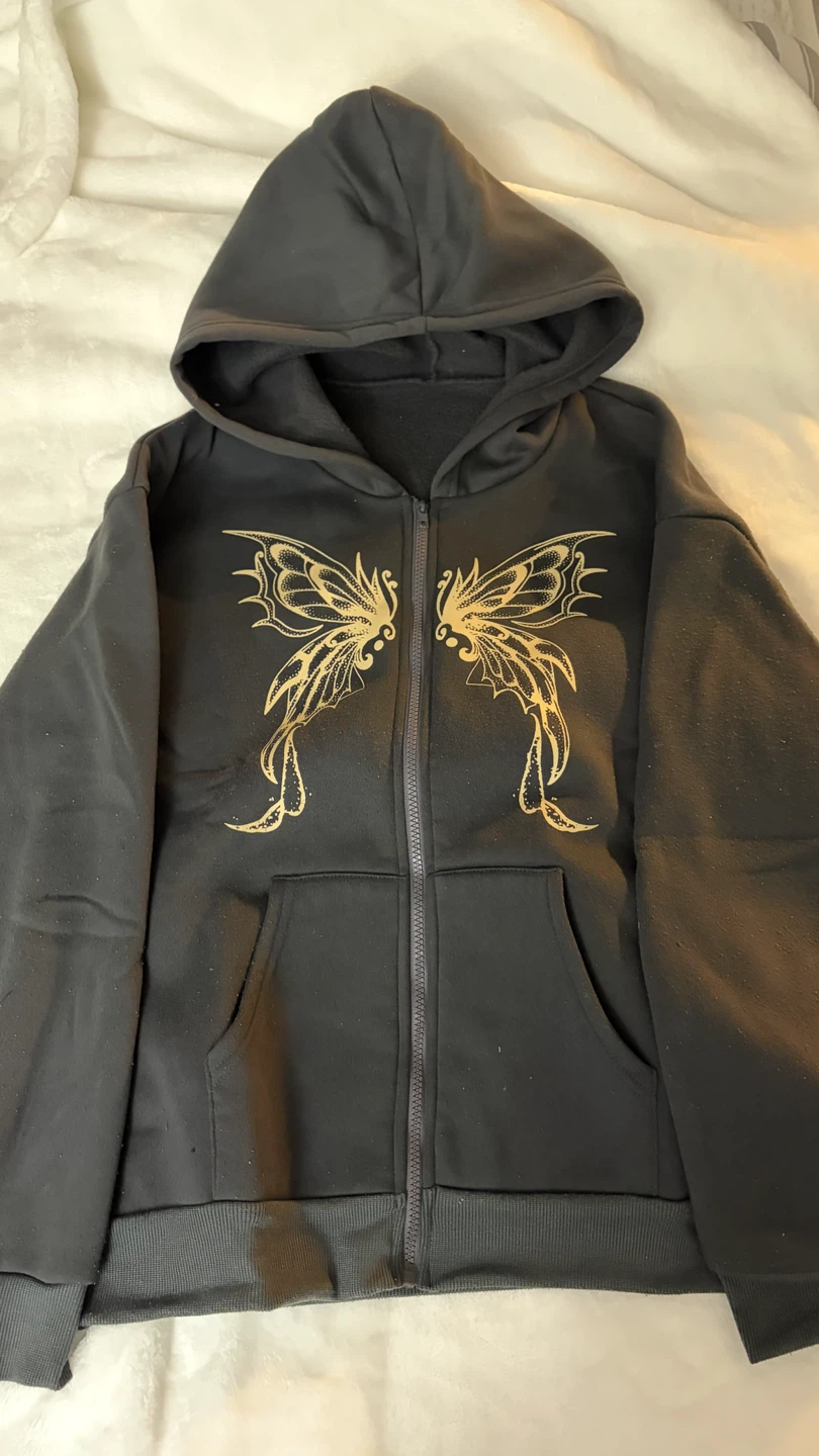 Dark Grey Butterfly Zip-Up Hoodie