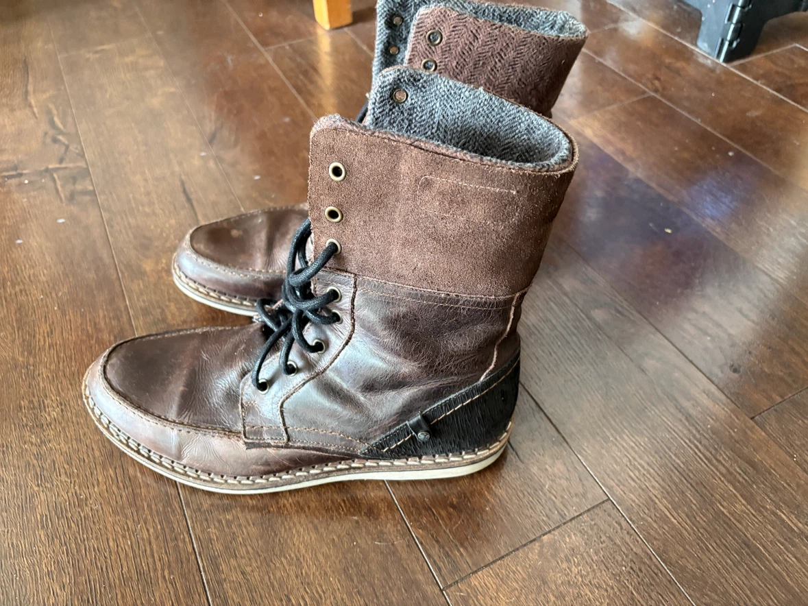 Brown Leather Lace-up Boots Size 44