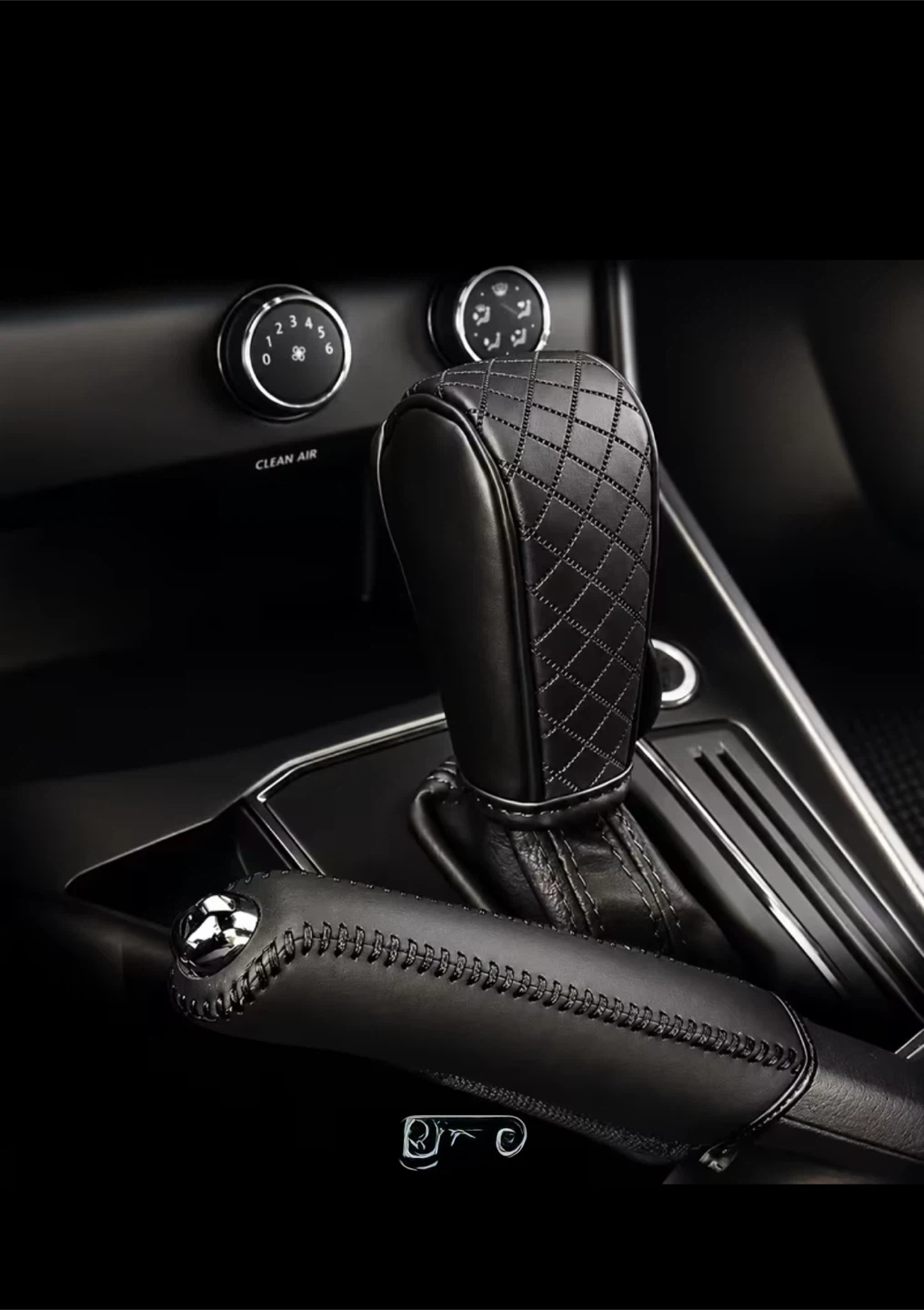 Black Leather Car Gear Shift and Handbrake Covers