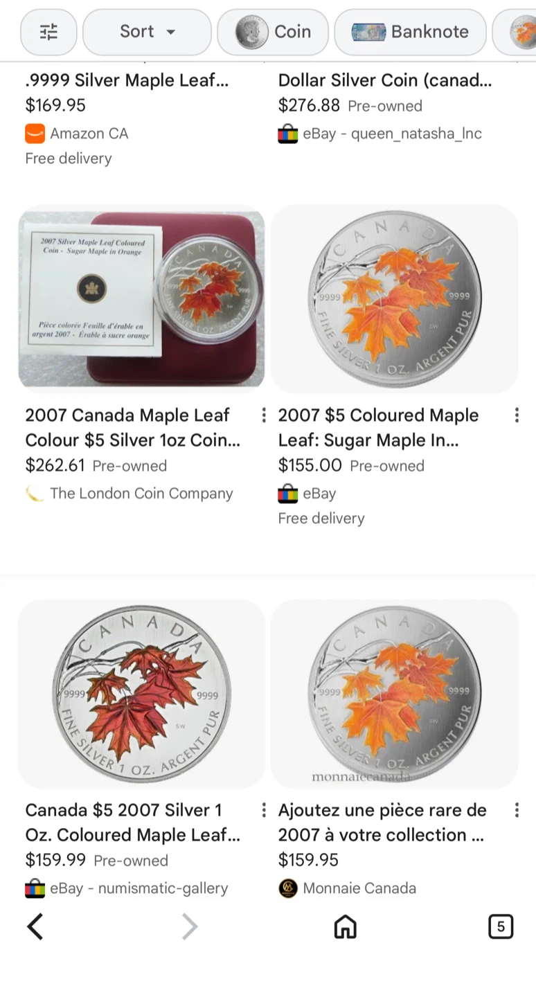2007 Coloured Maple Leaf 1 oz Silver Coin