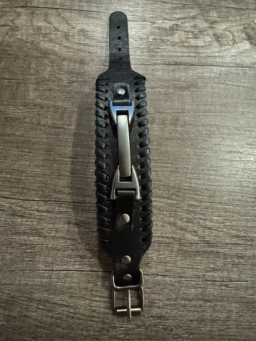 Black leather cuff bracelet