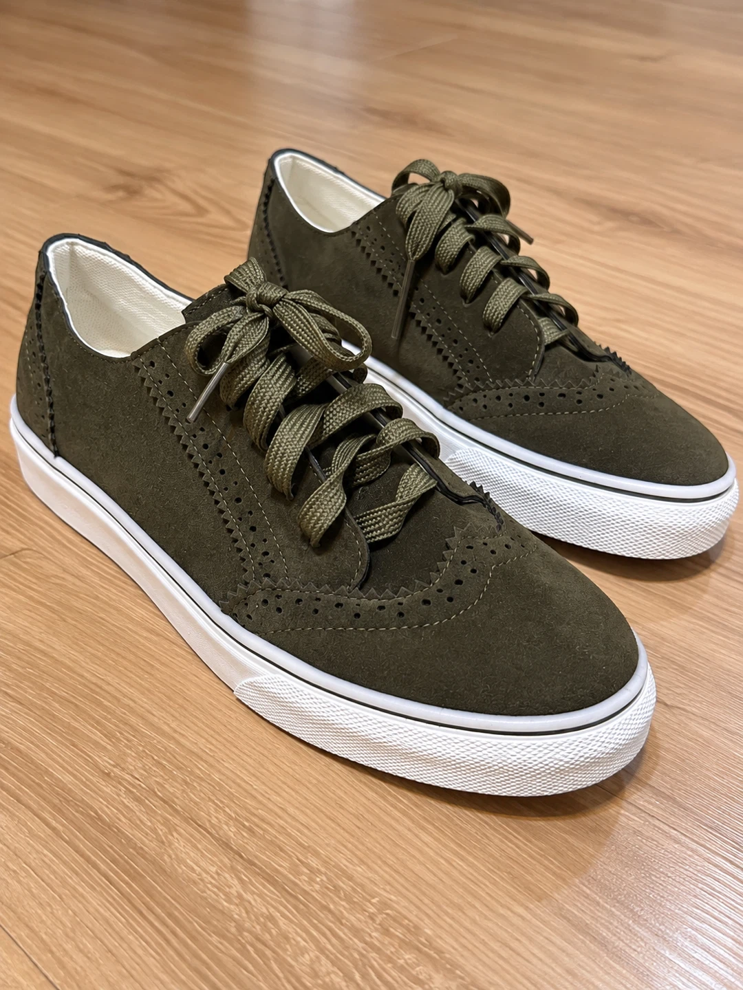 Olive Green Suede Brogue Sneakers - photo 2