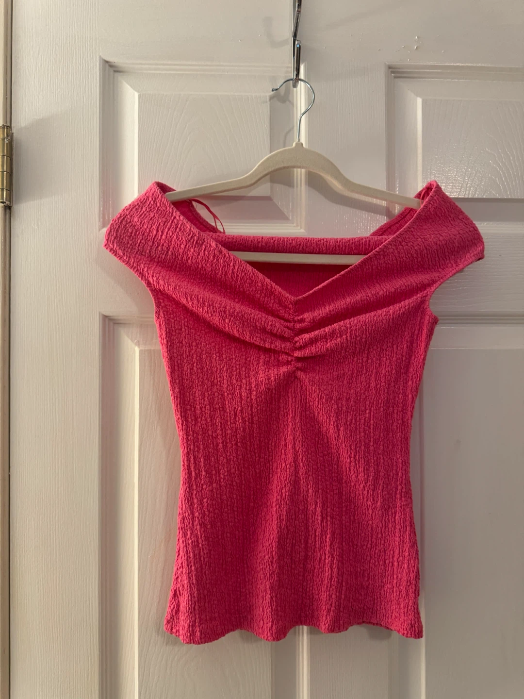 Hot Pink Off-Shoulder Textured Top