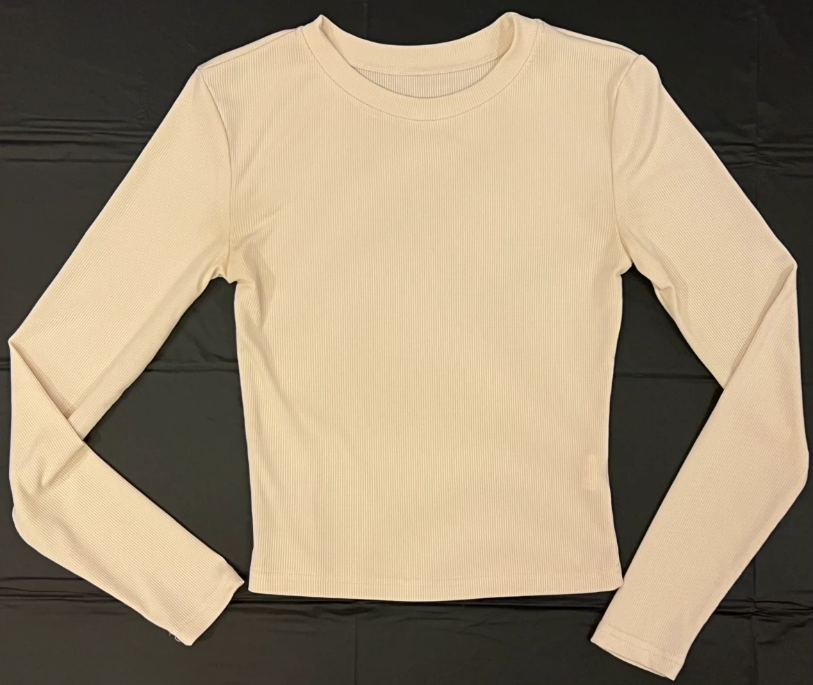 Cream Ribbed Long Sleeve Crew Neck Top - photo 4
