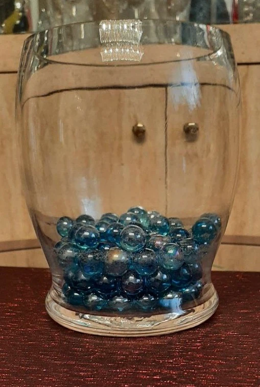 Clear Glass Vase with Decorative Blue Marbles - photo 2