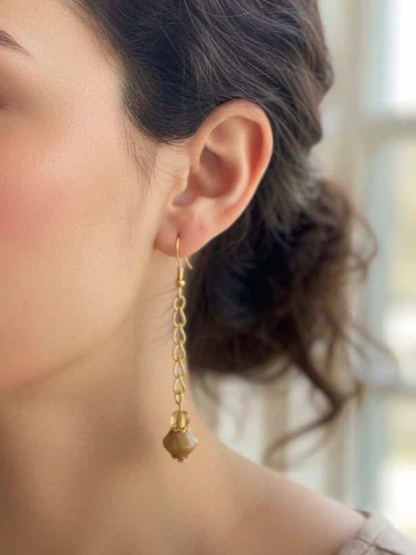 Gold-tone beaded chain earrings - photo 3
