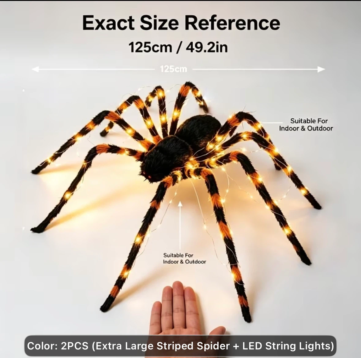 Giant Light-Up Halloween Spider with LED Lights – 49” - photo 4