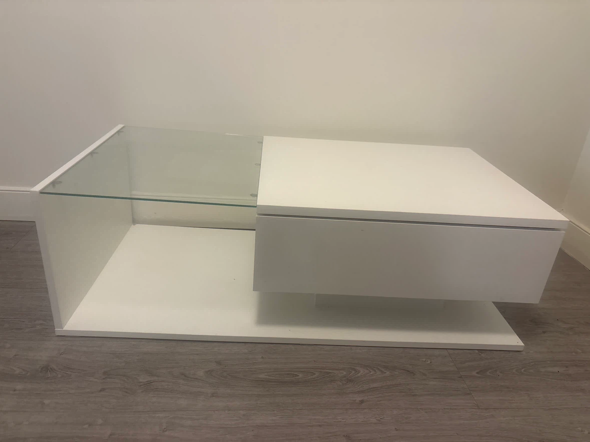 Modern White Coffee Table with Glass Top