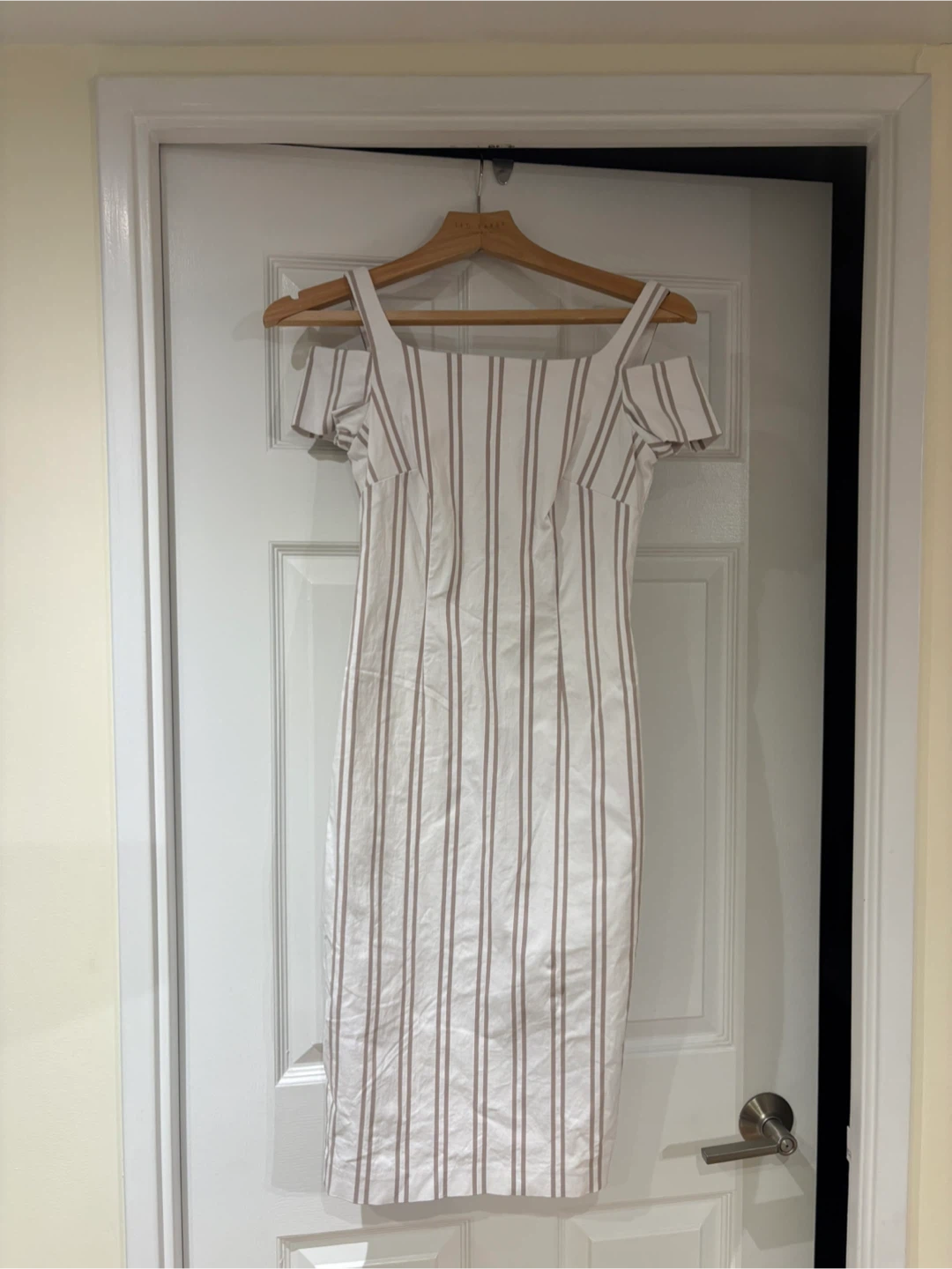 Calvin Klein Striped Off-Shoulder Midi Dress
