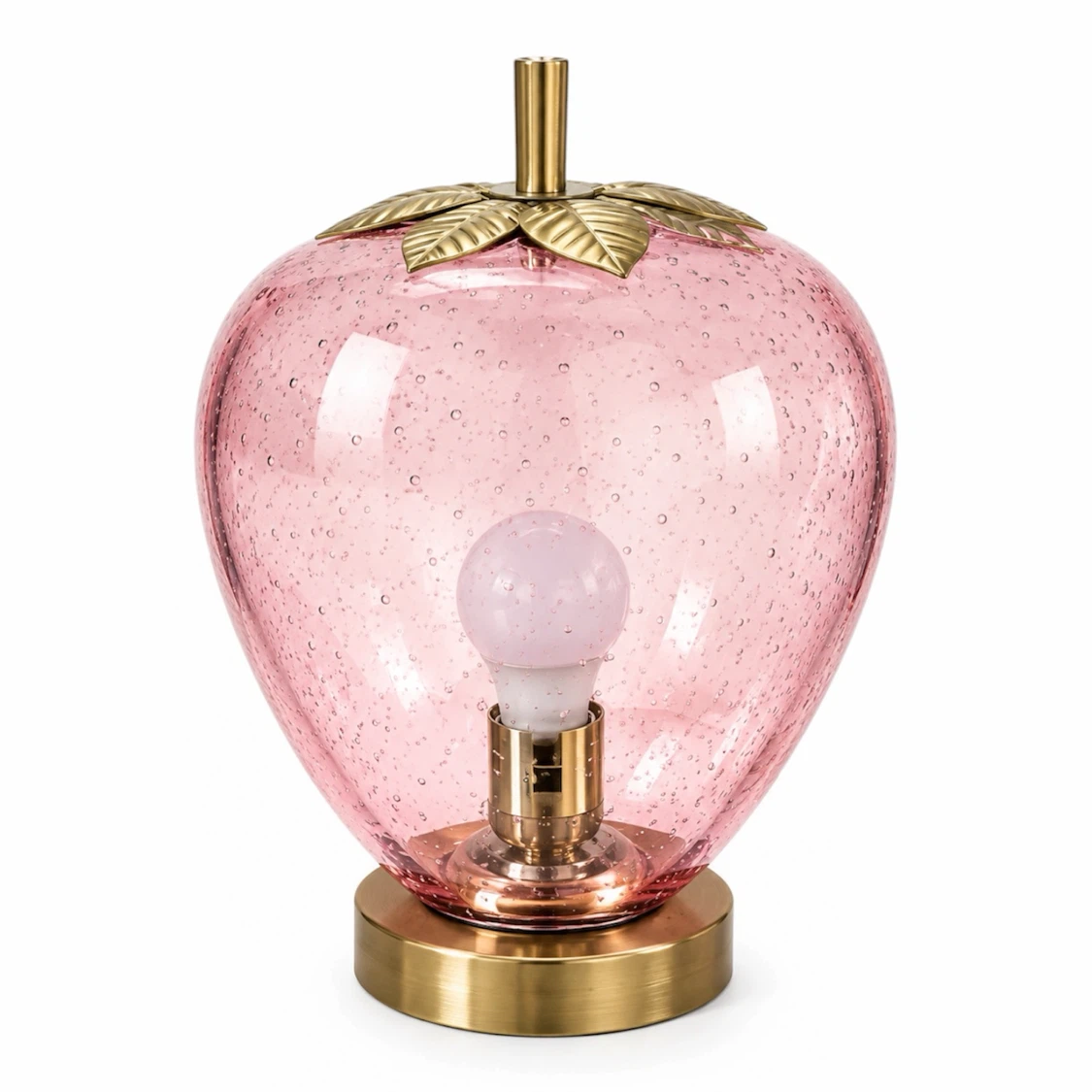 PINK VIRAL STRAWBERRY GLASS TABLE LAMP, GOLD LEAF ACCENT