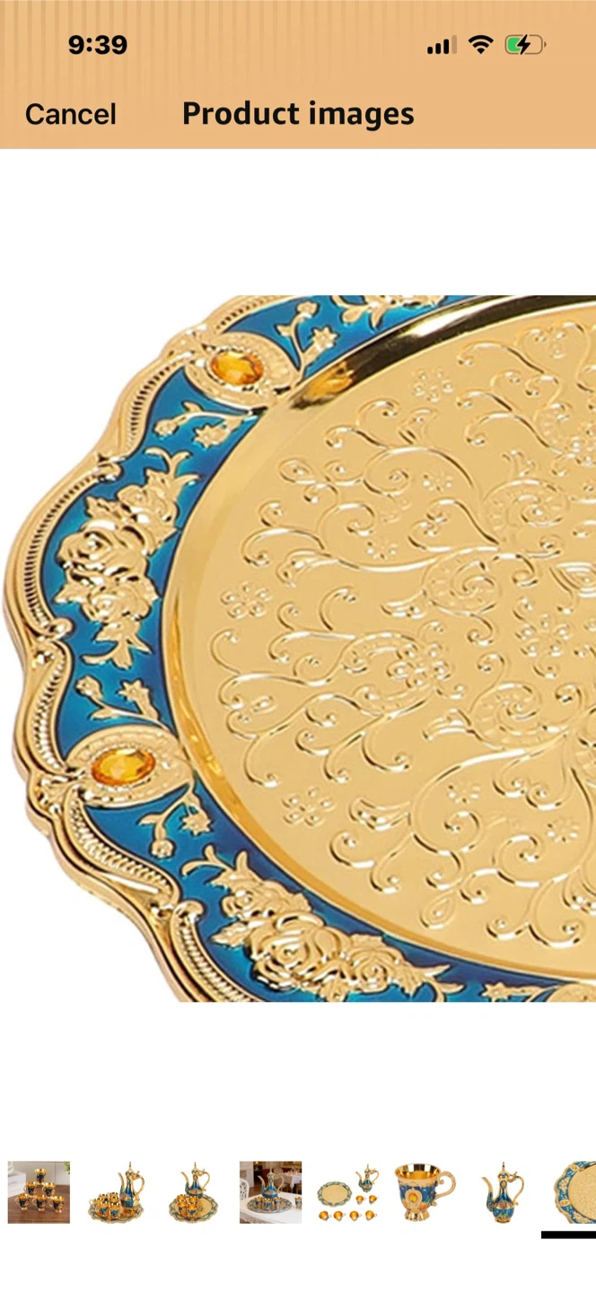 Vintage Style Gold and Blue Metal Tea Set - photo 3