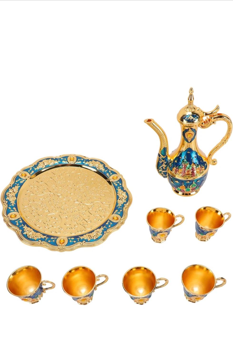 Vintage Style Gold and Blue Metal Tea Set - photo 5