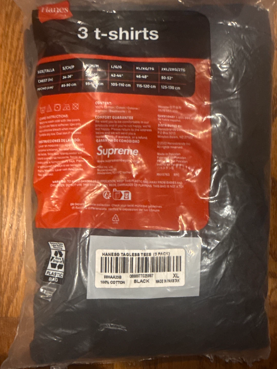 Supreme x Hanes Tagless T-Shirts 3-Pack Black XL - photo 2