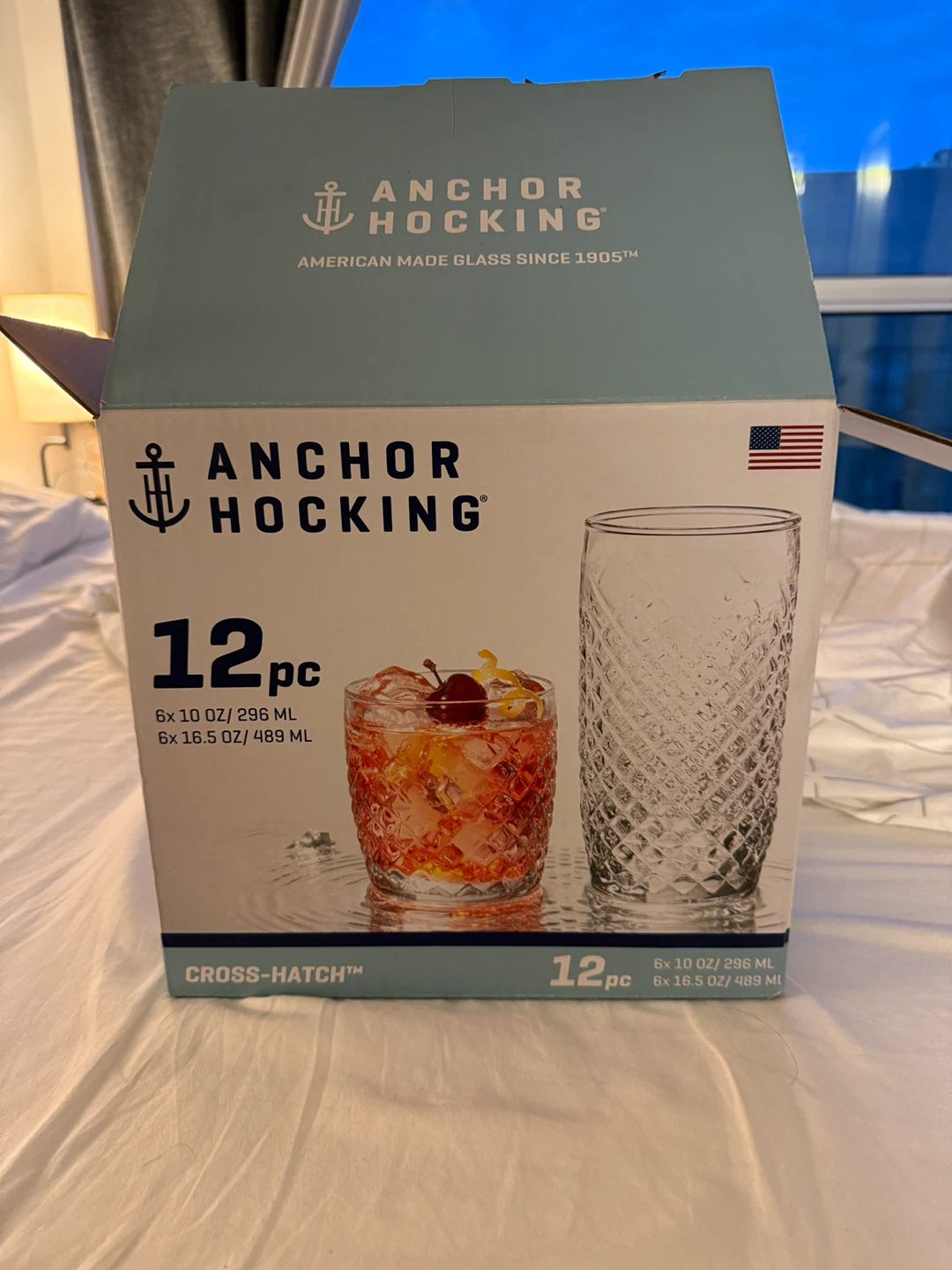 Anchor Hocking 12-Piece Cross-Hatch Glass Set