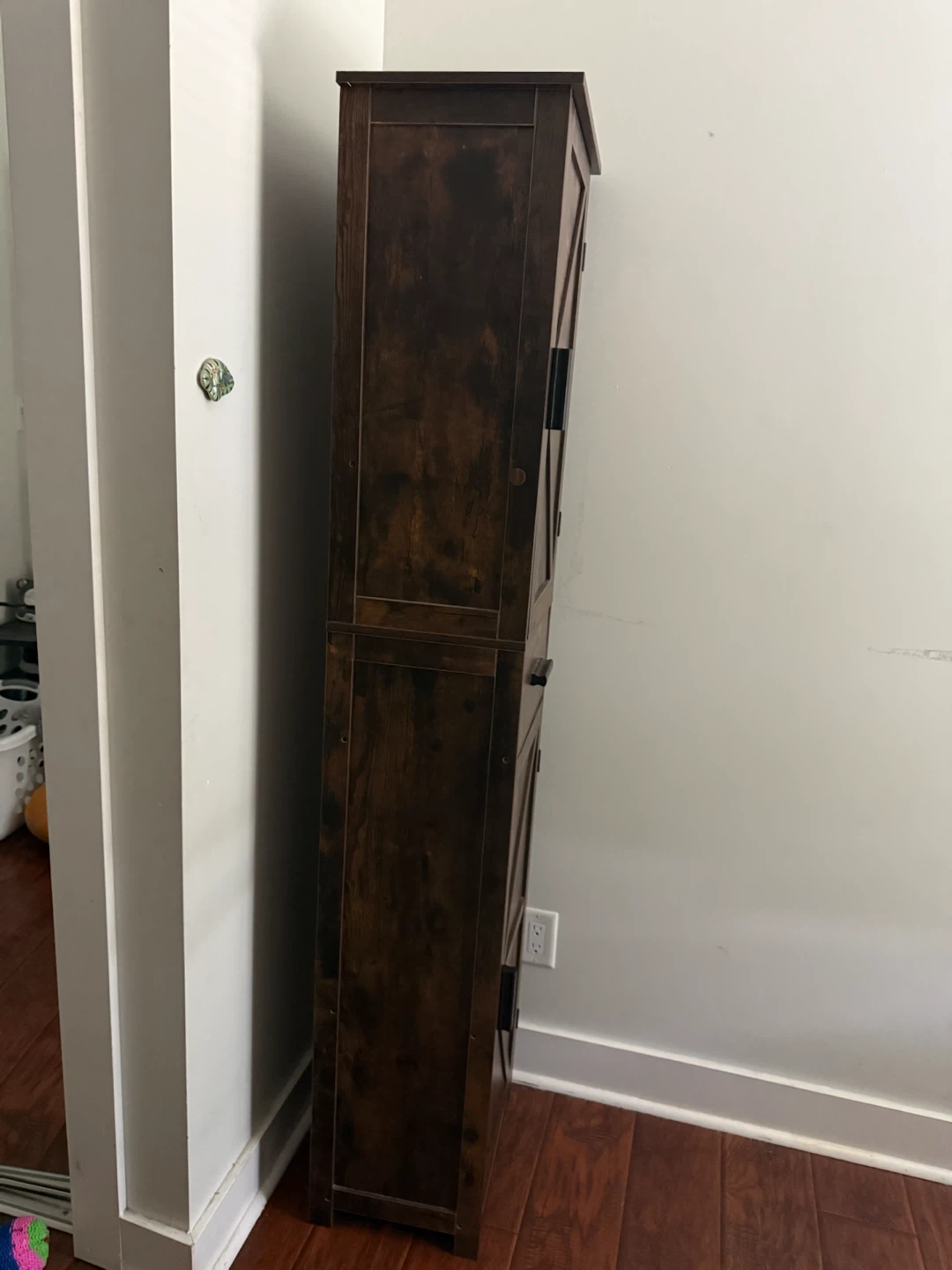 Tall Slim Rustic Brown Storage Cabinet