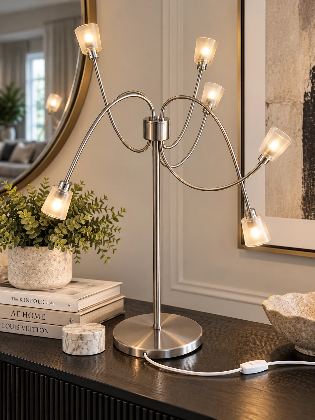 Modern Brushed Nickel 6-Light Flexible Arm Table Lamp - photo 2