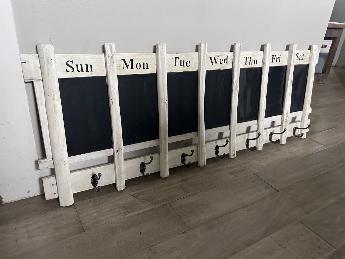 Rustic Weekly Chalkboard Organizer with Hooks