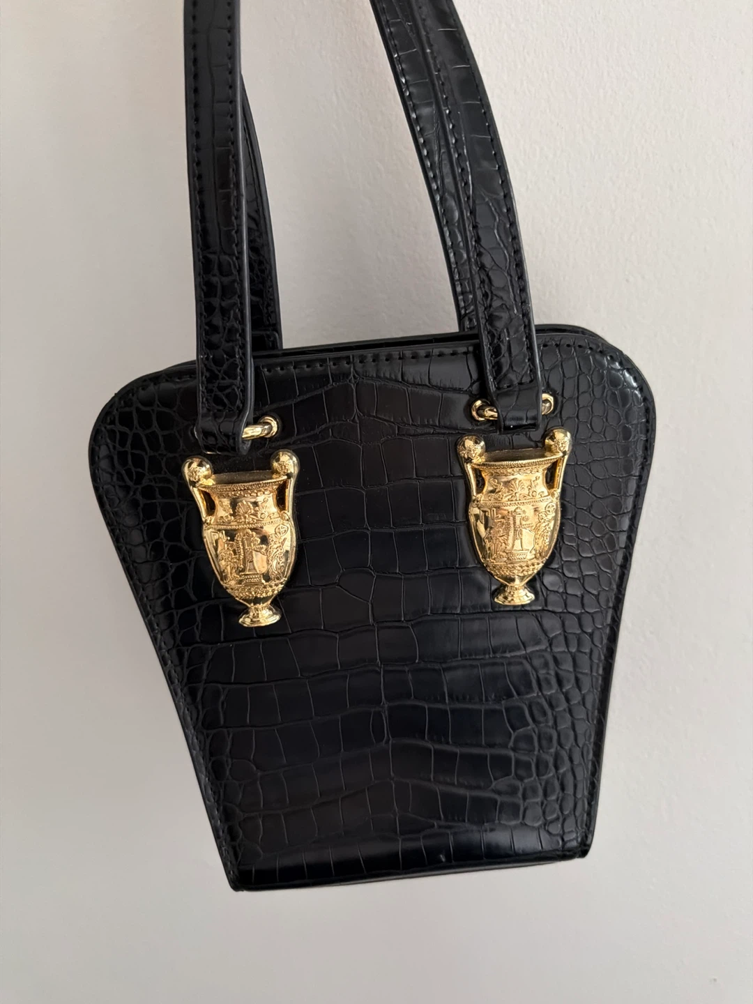 Poppy Lissiman black crocodile embossed handbag