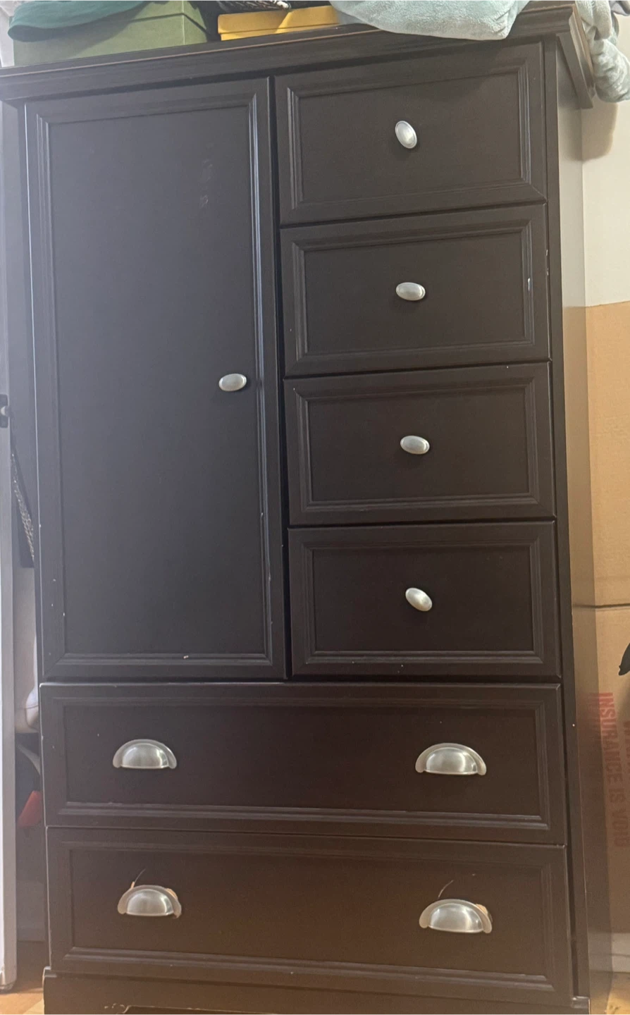 Dark Brown Wooden Armoire and Matching Nightstand