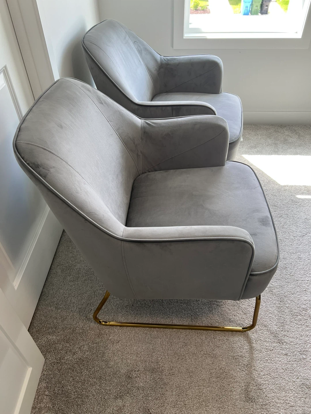Set of two grey velvet accent chairs