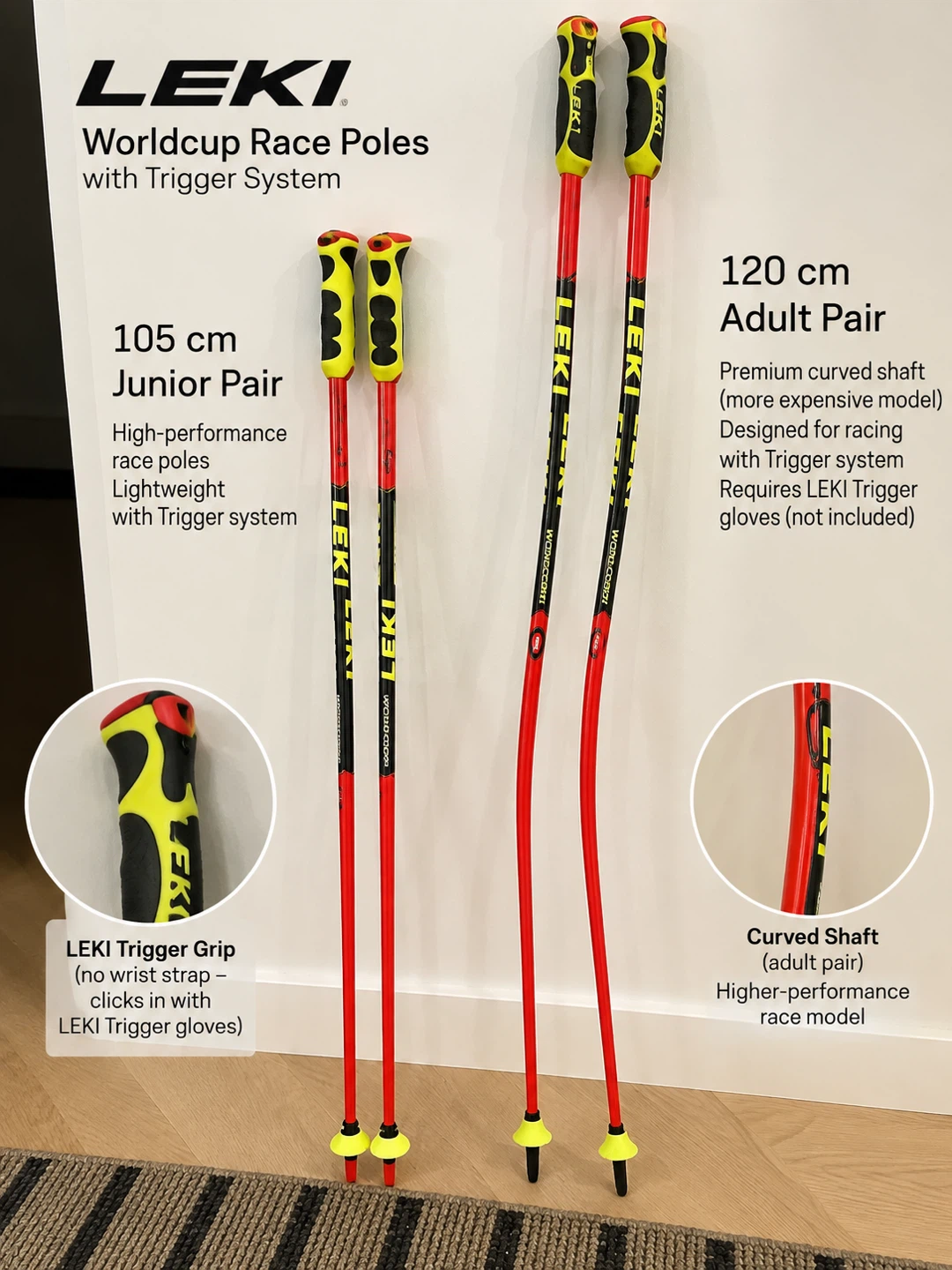 LEKI Worldcup Race Trigger Ski Poles – 105 cm & 120 cm