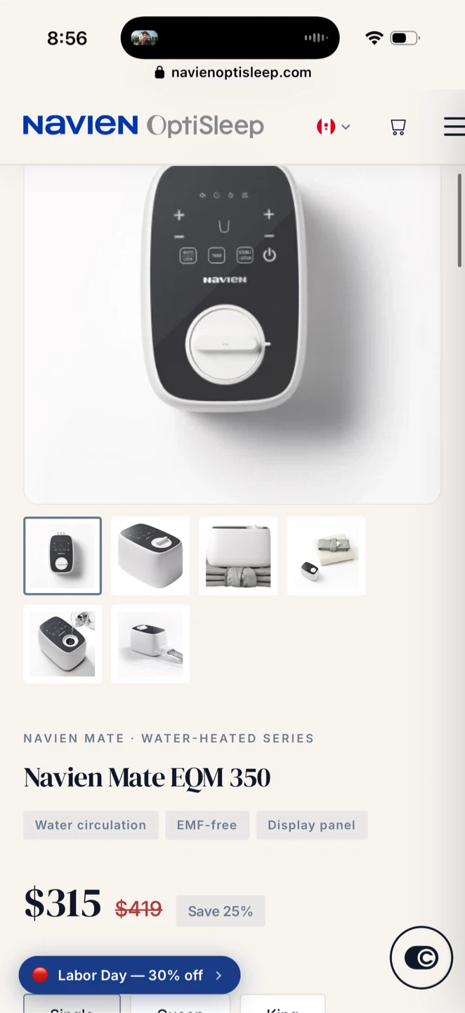 Navien Mate EQM 350 Heated Mattress Pad – Single Size