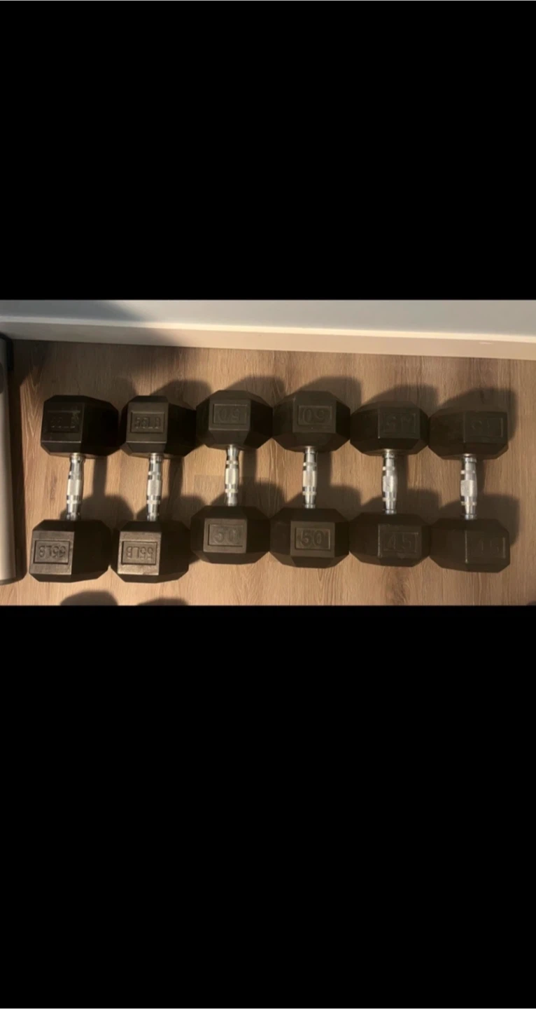 (NEW) Rogue Rubber Hex Dumbbells (65lbs, 75lbs and 85lbs left)