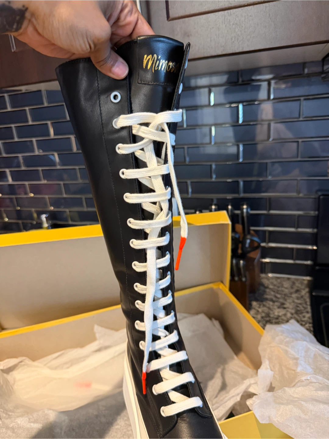 Mimosa Ringleader Knee High Boots Black and White