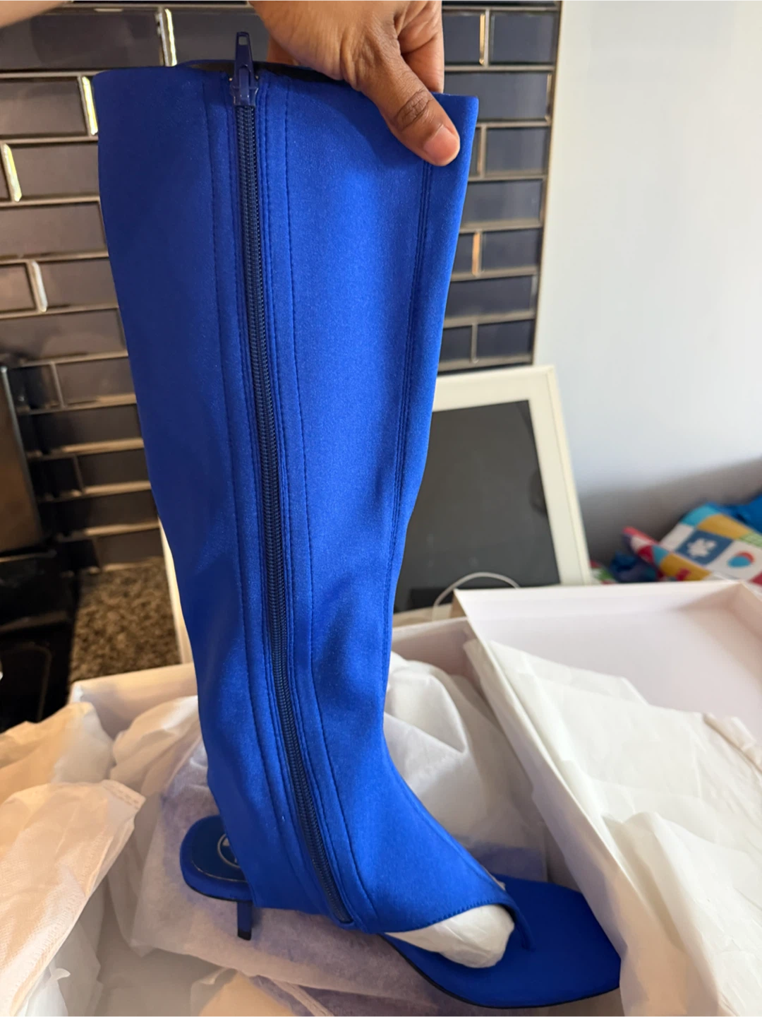 Cobalt Blue Neoprene Knee-High Boots - Size 7 - photo 2