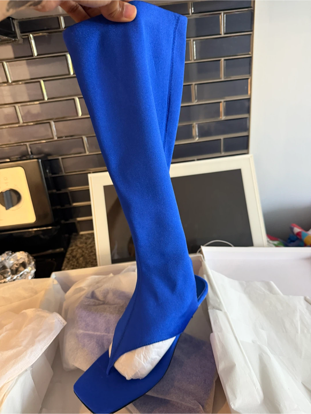 Cobalt Blue Neoprene Knee-High Boots - Size 7 - photo 5