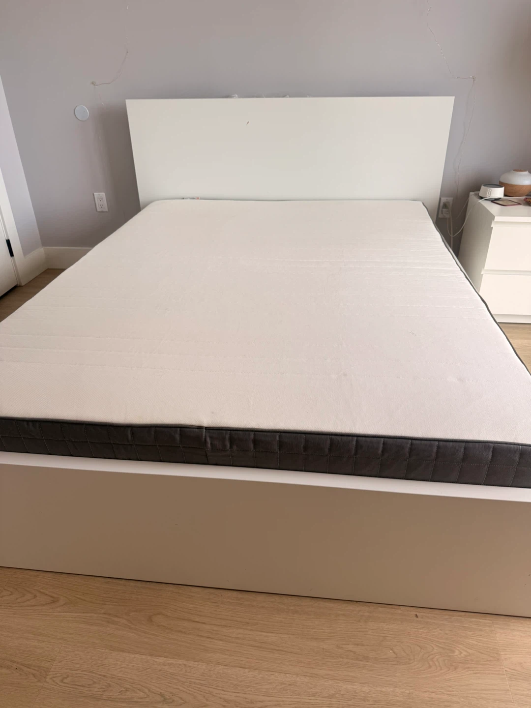 IKEA Queen-size bed frame, mattress and mattress topper
