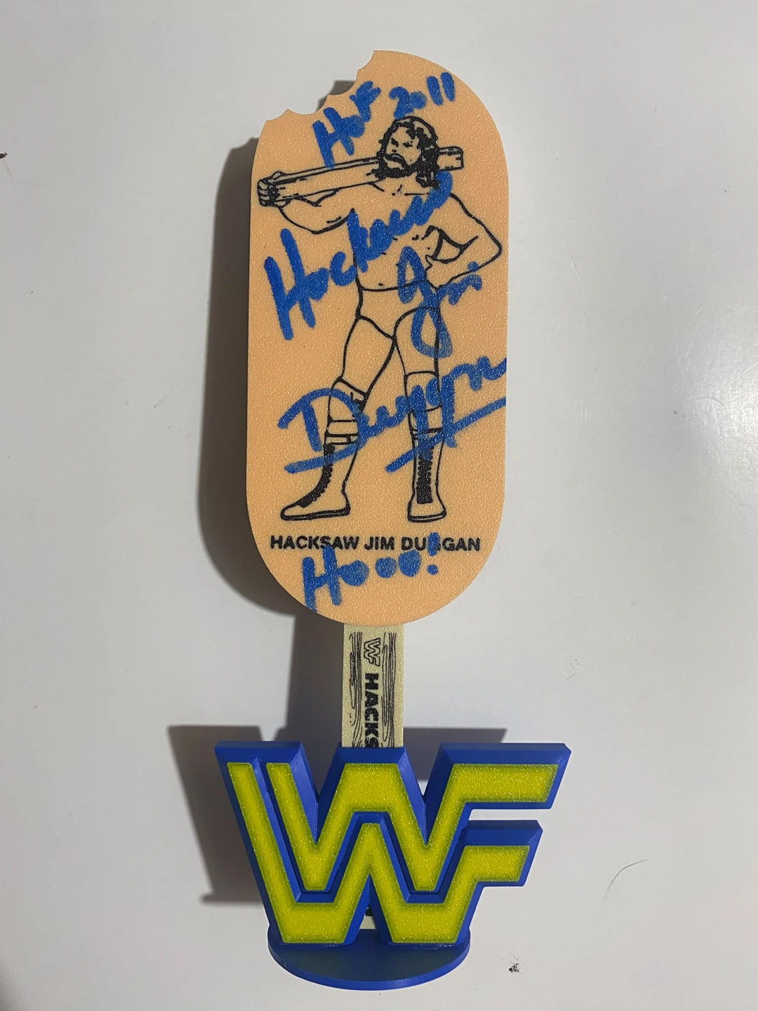 Hacksaw Jim Duggan WWF WWE signed JSA sticker ice cream bar