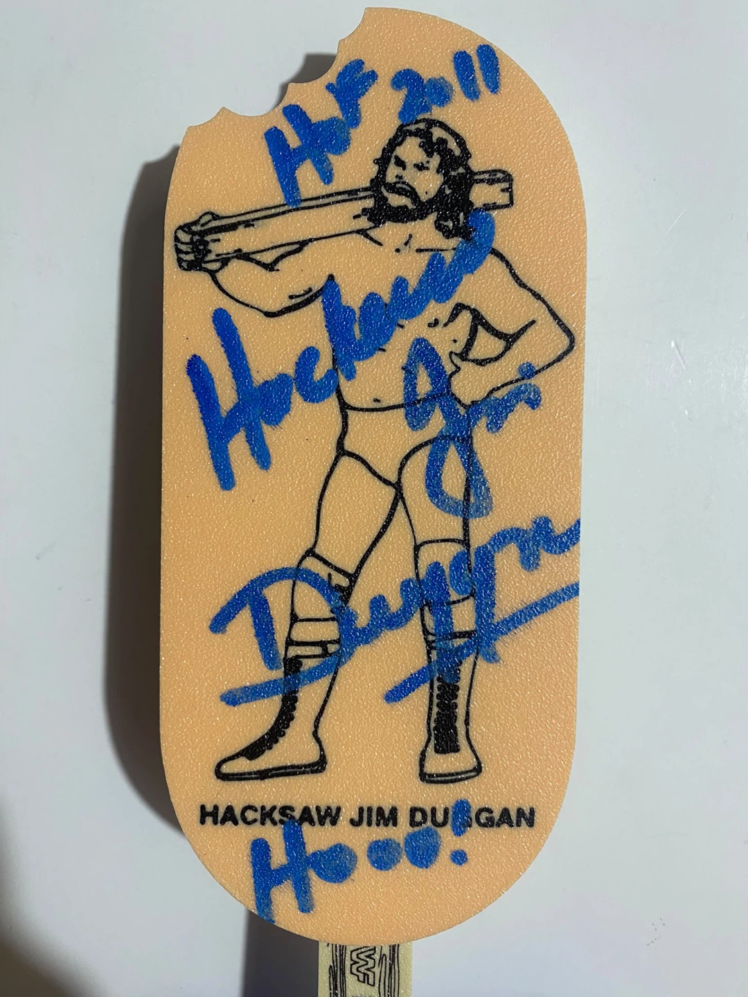 Hacksaw Jim Duggan WWF WWE signed JSA sticker ice cream bar - photo 2