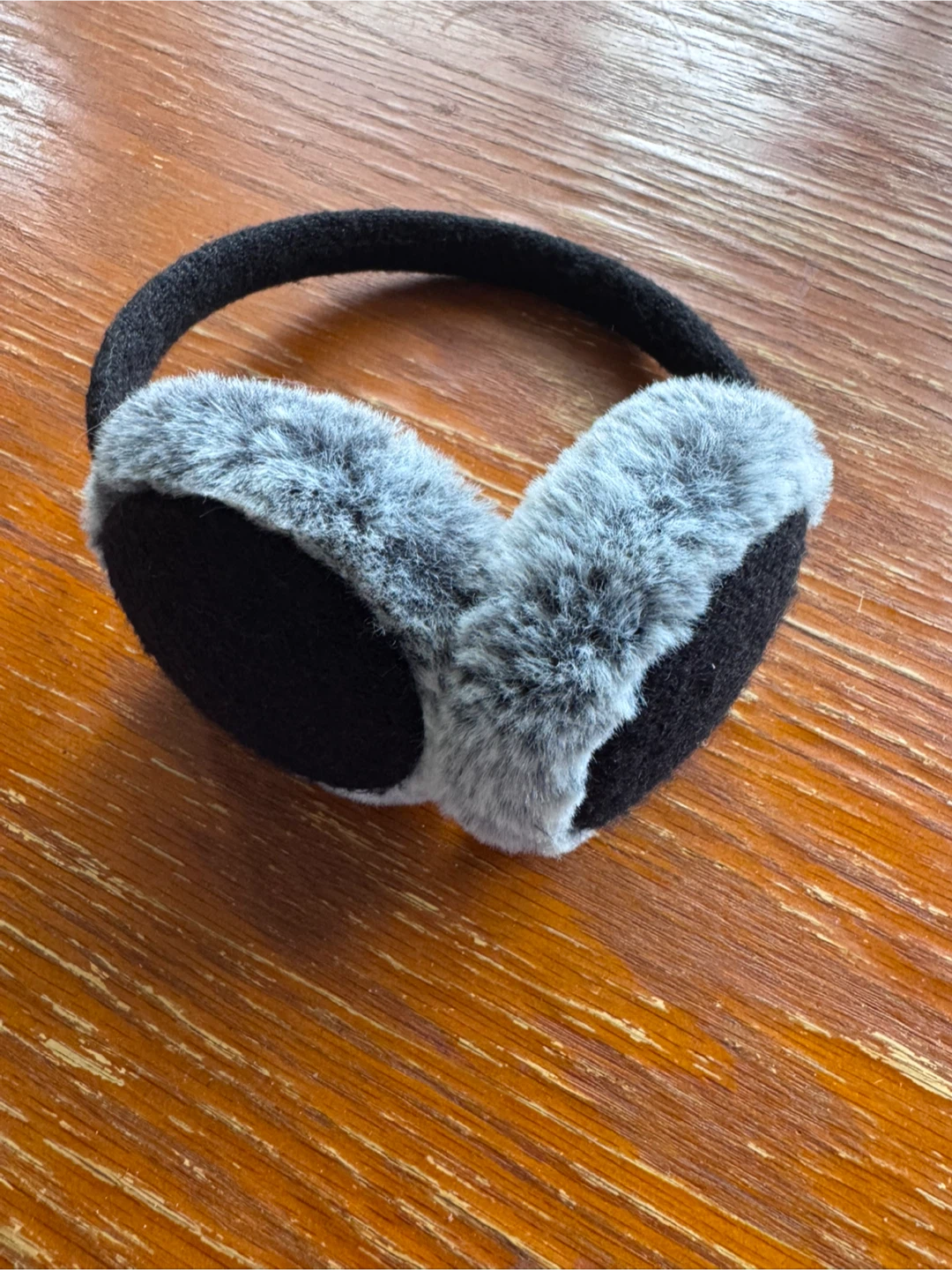 Black and grey faux fur earmuffs