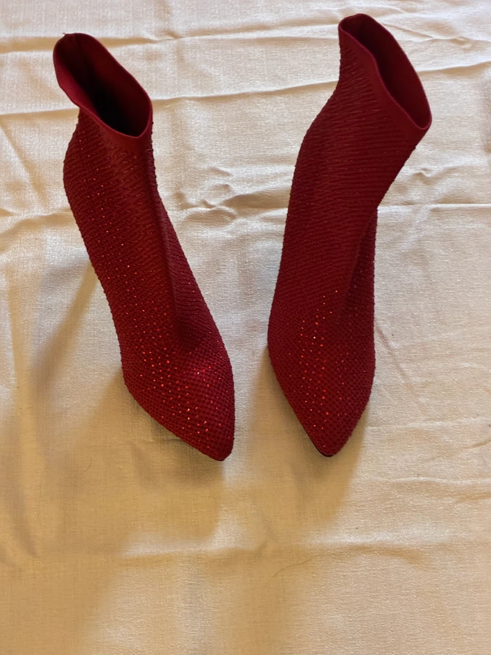 Red Rhinestone Pointed-Toe Stiletto Boots